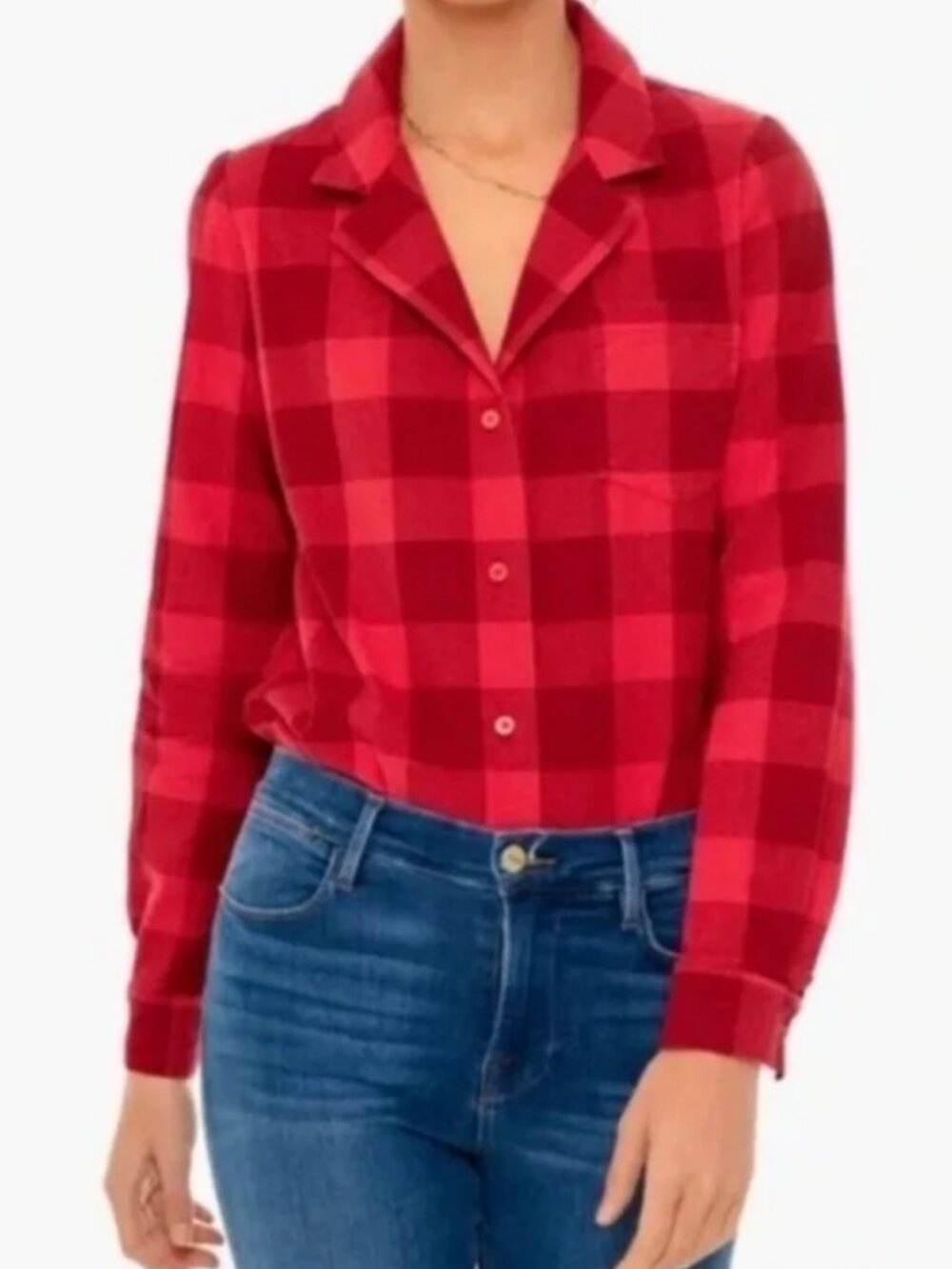 NWT Tuckernuck Red Check Plaid Button Down Shirt Notched Lapel Preppy Size S